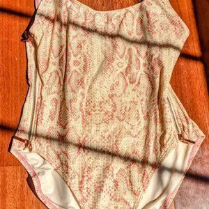 Carmen Marc Valvo S/6 Glittery Snakeprint One-Piece with gold zippers